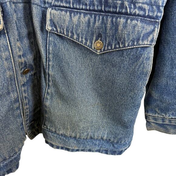 Most Wanted 100% Cotton Denim Leather Collar Barn Chore Field Jacket Coat sz L - Picture 7 of 16